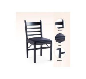 Silla Industrial Plegable con Marco Negro y Tapizado Sintético