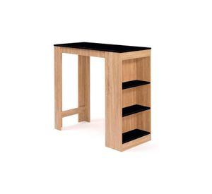 Mesa de cocina organizadora alta color madera con cubierta negra