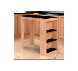 Mesa de cocina organizadora alta color madera con cubierta negra
