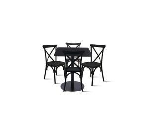 Mesa restaurant 70x70 Tubo Metal cubierta MDF + 4 Sillas Crossback Danubio - Negra