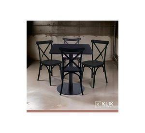 Mesa restaurant 70x70 Tubo Metal cubierta MDF + 4 Sillas Crossback Danubio - Negra