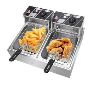 Freidora Eléctrica 12L Acero Inox 5500w Potente 2 Puestos