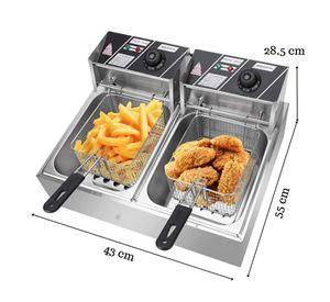 Freidora Eléctrica 12L Acero Inox 5500w Potente 2 Puestos