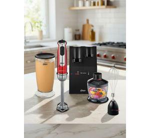 Batidora de inmersión Oster® roja con organizador y accesorios