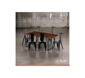 Comedor Industrial 160x90 Madera Oscura Walnut + 6 Sillas Tolix Negras