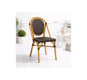 Silla de Exterior Estilo Francés con Marco Dorado y Ratán Oscuro