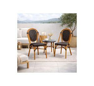 Silla de Exterior Estilo Francés con Marco Dorado y Ratán Oscuro