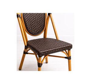 Silla de Exterior Estilo Francés con Marco Dorado y Ratán Oscuro