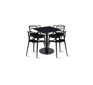 Mesa restaurant 70x70 Tubo Metal cubierta MDF + 4 Sillas Master Negras