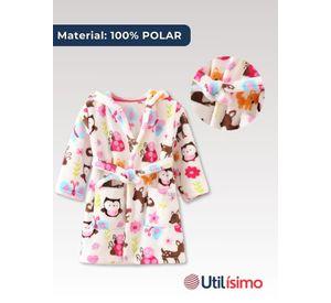 Bata De Baño Con Capucha Y Bolsillos Polar Niña Animales de Colores