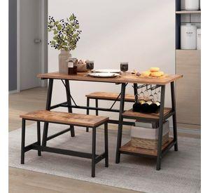 SET DE COMEDOR MODERNO ESTILO INDUSTRIAL RESISTENTE REPISAS Y BANQUETAS