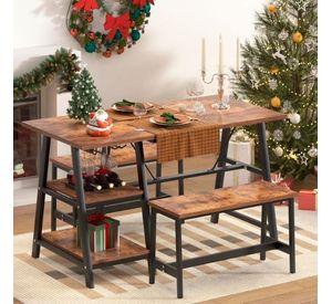 SET DE COMEDOR MODERNO ESTILO INDUSTRIAL RESISTENTE REPISAS Y BANQUETAS