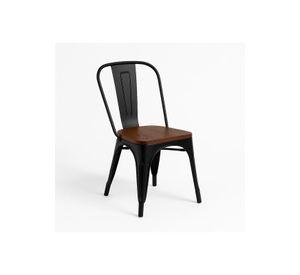 Silla Tolix de Comedor o Terraza Exterior con asiento de Madera Oscura Walnut - Negra