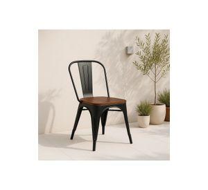 Silla Tolix de Comedor o Terraza Exterior con asiento de Madera Oscura Walnut - Negra