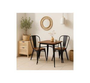 Silla Tolix de Comedor o Terraza Exterior con asiento de Madera Oscura Walnut - Negra