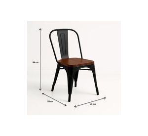 Silla Tolix de Comedor o Terraza Exterior con asiento de Madera Oscura Walnut - Negra