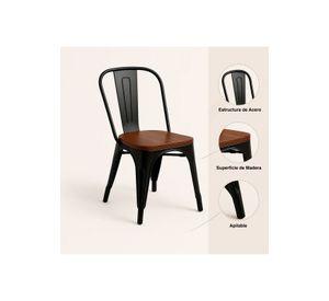 Silla Tolix de Comedor o Terraza Exterior con asiento de Madera Oscura Walnut - Negra