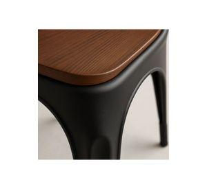 Silla Tolix de Comedor o Terraza Exterior con asiento de Madera Oscura Walnut - Negra