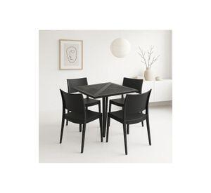 Mesa restaurant 80x80 Polipropileno + 4 Sillas de Restaurante - Negra