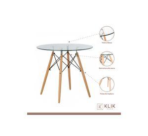 COMEDOR MESA REDONDA VIDRIO 80CM + 4 SILLAS TOLIX NEGRAS