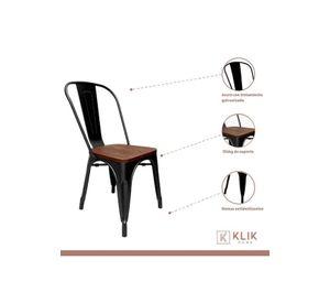 Comedor Industrial 160x90 Oscura + 6 Sillas Tolix Negras con Asiento de Madera Oscura Walnut