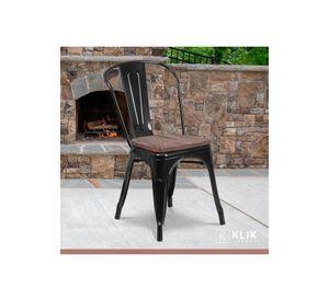 Comedor Industrial 160x90 Oscura + 6 Sillas Tolix Negras con Asiento de Madera Oscura Walnut