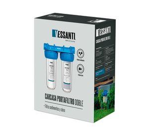 Carcasa portafiltro doble sedimento/cloro celeste