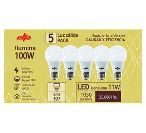 Ampolleta LED 11W E27 luz cálida 5 unidades