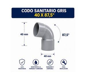 Codo sanitario gris 87.5° 40 mm