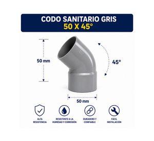 Codo sanitario gris 45° 50 mm