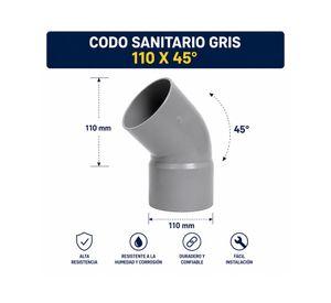 Codo sanitario gris 45° 110 mm