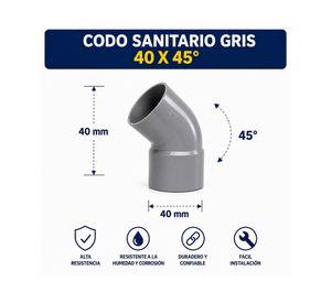 Codo sanitario gris 45° 40 mm