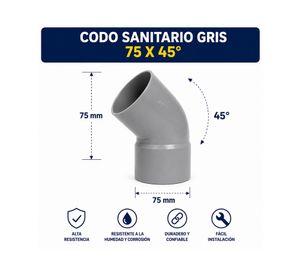 Codo sanitario gris 75x45 mm