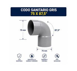 Codo sanitario gris 87.5° 75 mm