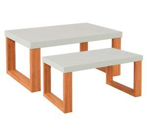 Mesa de centro Yulton 35/30x89.5/67x53/44 cm blanco/canela