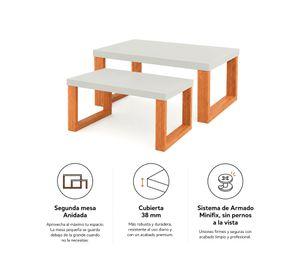 Mesa de centro Yulton 35/30x89.5/67x53/44 cm blanco/canela