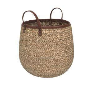 Canasto Fibra natural Borde cuero 35 cm