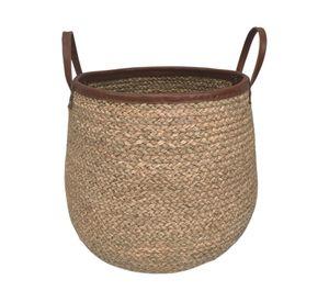 Canasto Fibra natural Borde cuero 35 cm