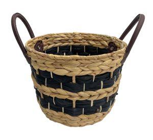 Canasto Fibra natural Líneas negras 28 cm