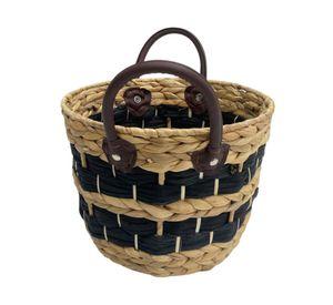 Canasto Fibra natural Líneas negras 28 cm
