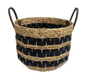 Canasto Fibra natural Líneas negras 38 cm