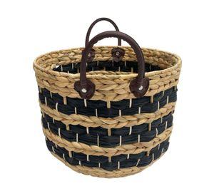 Canasto Fibra natural Líneas negras 38 cm