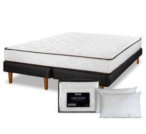 Cama europea New Simple 2 plazas base dividida + 2 almohada + cubre colchón Basico