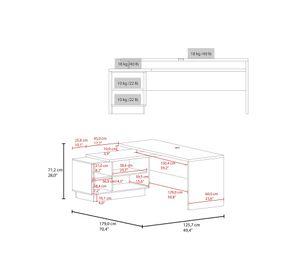 Escritorio Office avellana/plomo 71.2x179x125.7x125.7 cm