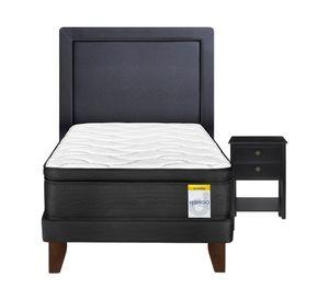 Cama europea 1.5 plazas Hibrido Premium  + respaldo Drimkip + velador Rover