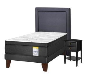 Cama europea 1.5 plazas Hibrido Premium  + respaldo Drimkip + velador Rover