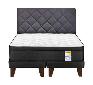 Cama europea 2 plazas Hibrido Premium base dividida + respaldo Rombo