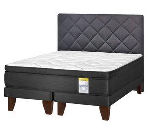 Cama europea 2 plazas Hibrido Premium base dividida + respaldo Rombo