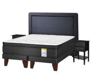 Cama europea 2 plazas Hibrido Premium base dividida + respaldo Drimkip + velador Rover