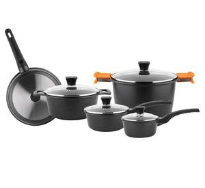 Batería de cocina Therma Orange aluminio forjado negro 9 piezas